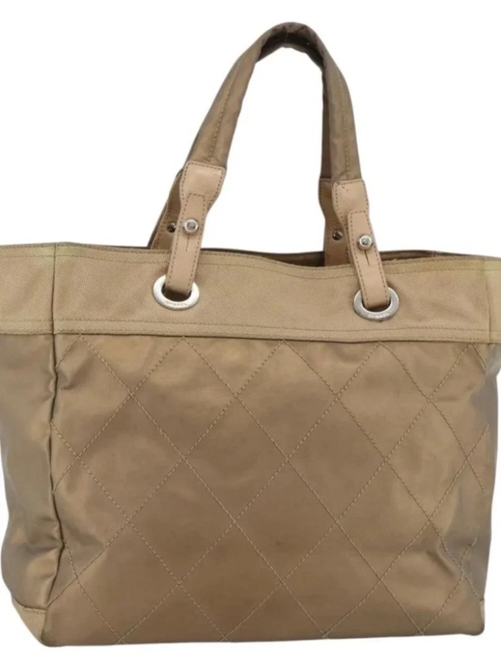 CHANEL Paris Biarritz GM Tote Bag Coated Canvas Gold Silver CC Auth ka3625